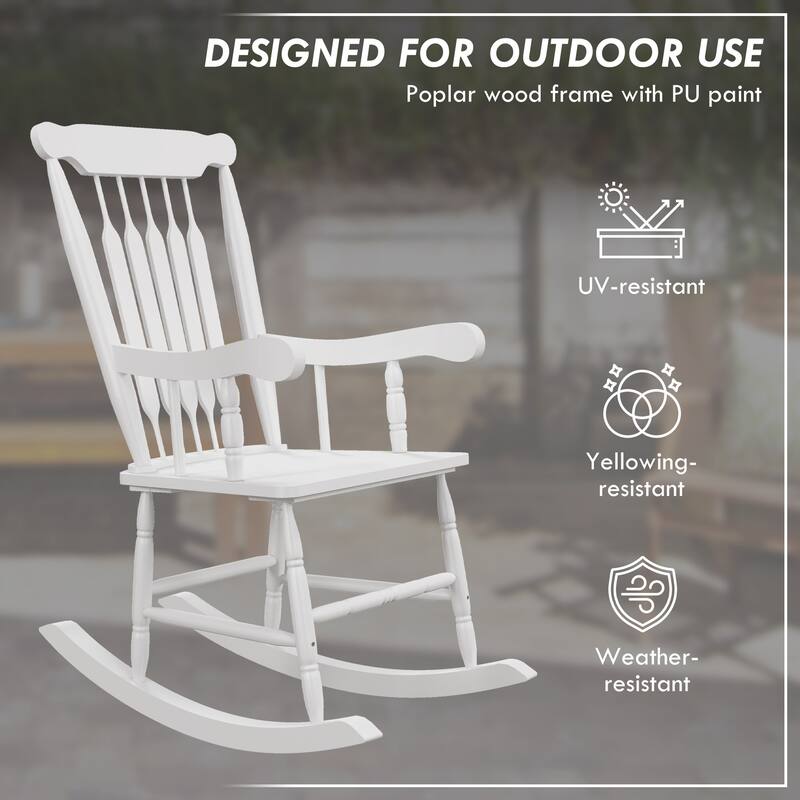 Outsunny Outdoor Wood Rocking Chairs Set Of 2 (Excluding the table) - White