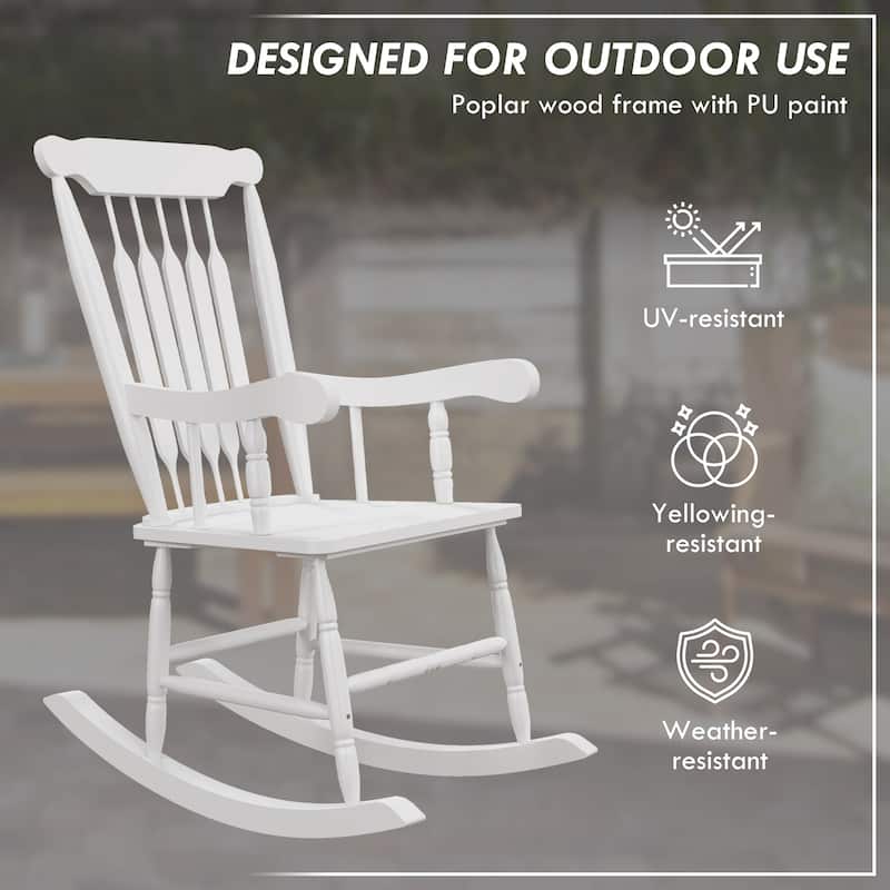 Outsunny Outdoor Wood Rocking Chairs Set of 2, 350 lbs. Porch Rockers with High Back for Garden, Patio, Balcony, White