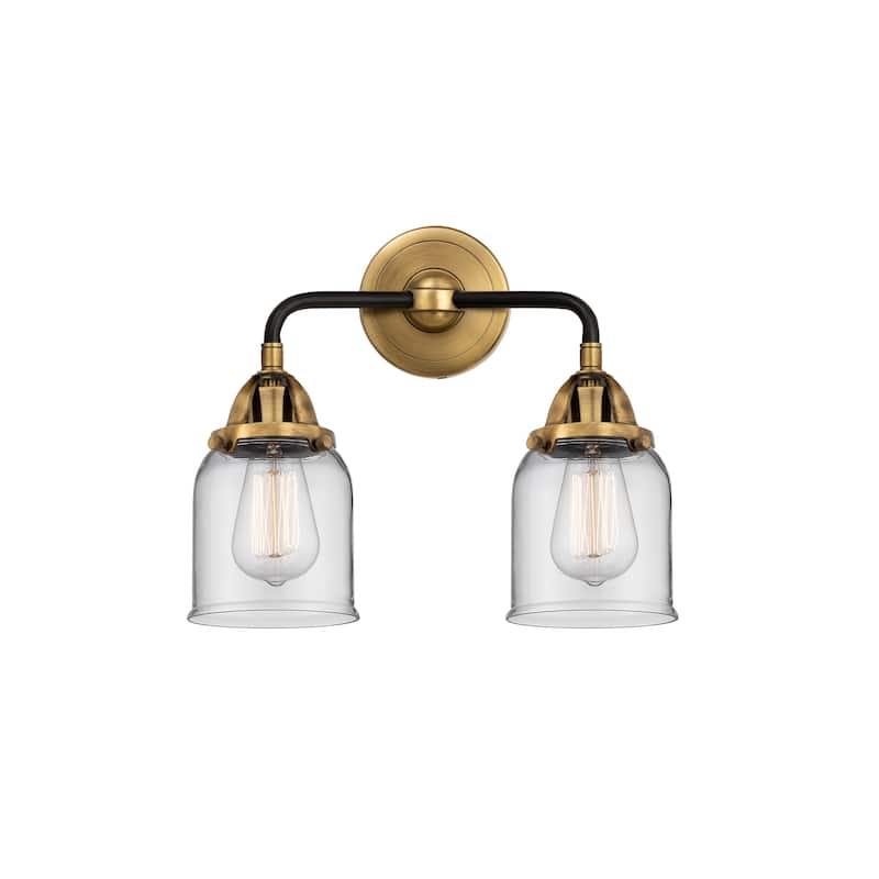 Innovations Lighting Nouveau 2 Bell - 2 Light 13" Bath Vanity Light - Clear/Black Antique Brass