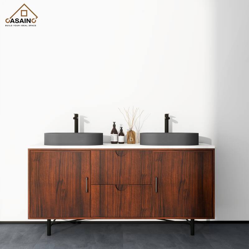 CASAINC Concrete Vessel Sink Oval Bathroom Sink Art Basin with the Same Color Drainer