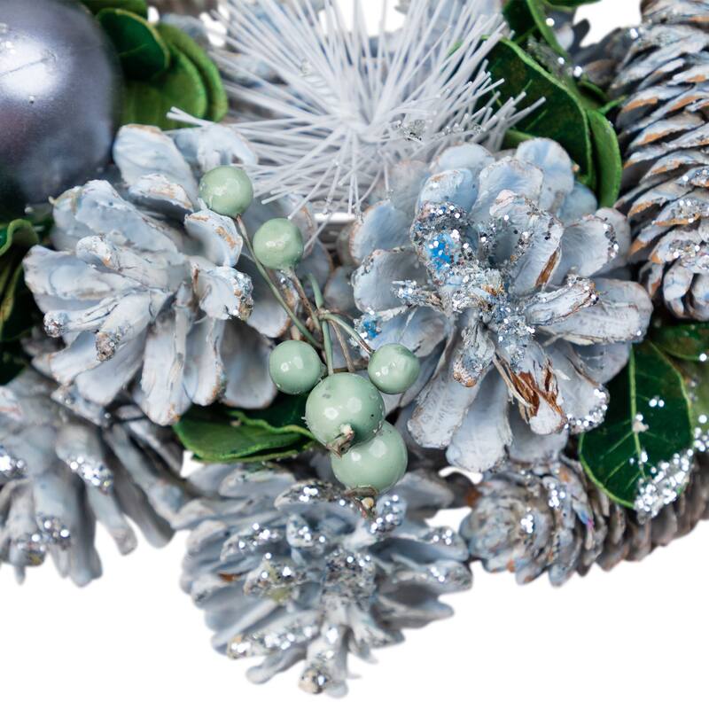 Pinecones, Ornaments and Pine Needles Christmas Wreath - 10" - Blue - Unlit