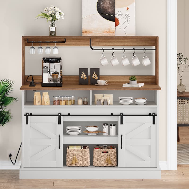 Farmhouse Buffet Cabinet with Storage, Sliding Barn Door, 52"Sideboard Cabinet - 51.9"Lx15.1"Wx51.5"H - White