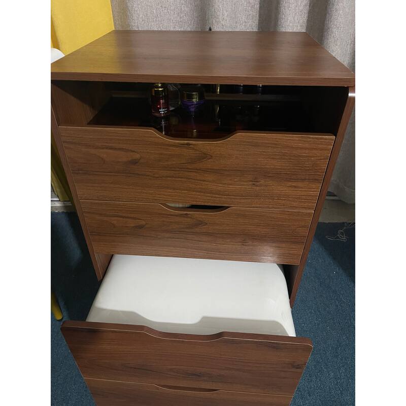 3-in-1 Small Makeup Table Set with Glass Top 3 Drawers, Stool