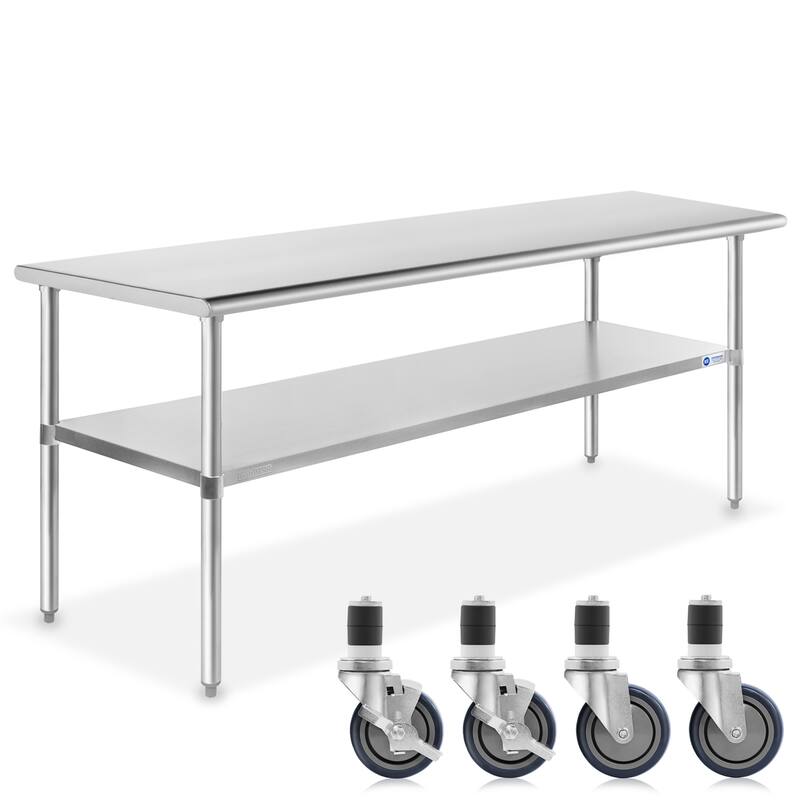 72 x 24in NSF Stainless Steel Prep Table with Casters - Silver