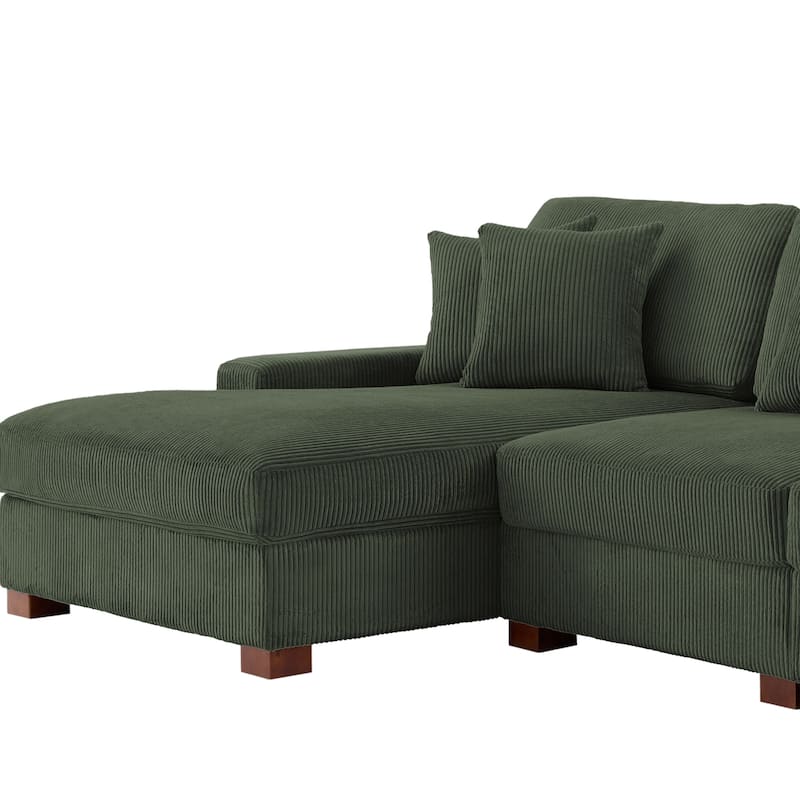 118" W Corduroy L-shape Modular Sectional Sofa with Pillows
