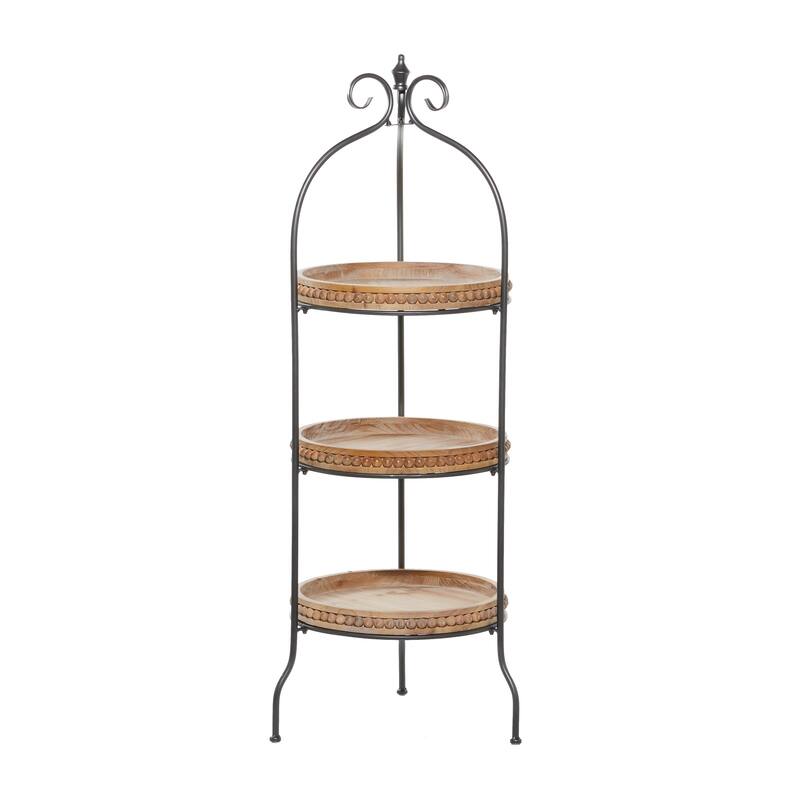 Brown Metal Arched Beaded 3 Shelves Shelving Unit with Scroll Top