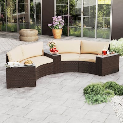 5 PCS Patio Furniture Set PE Rattan Half-Moon Curved Sectional Sofas