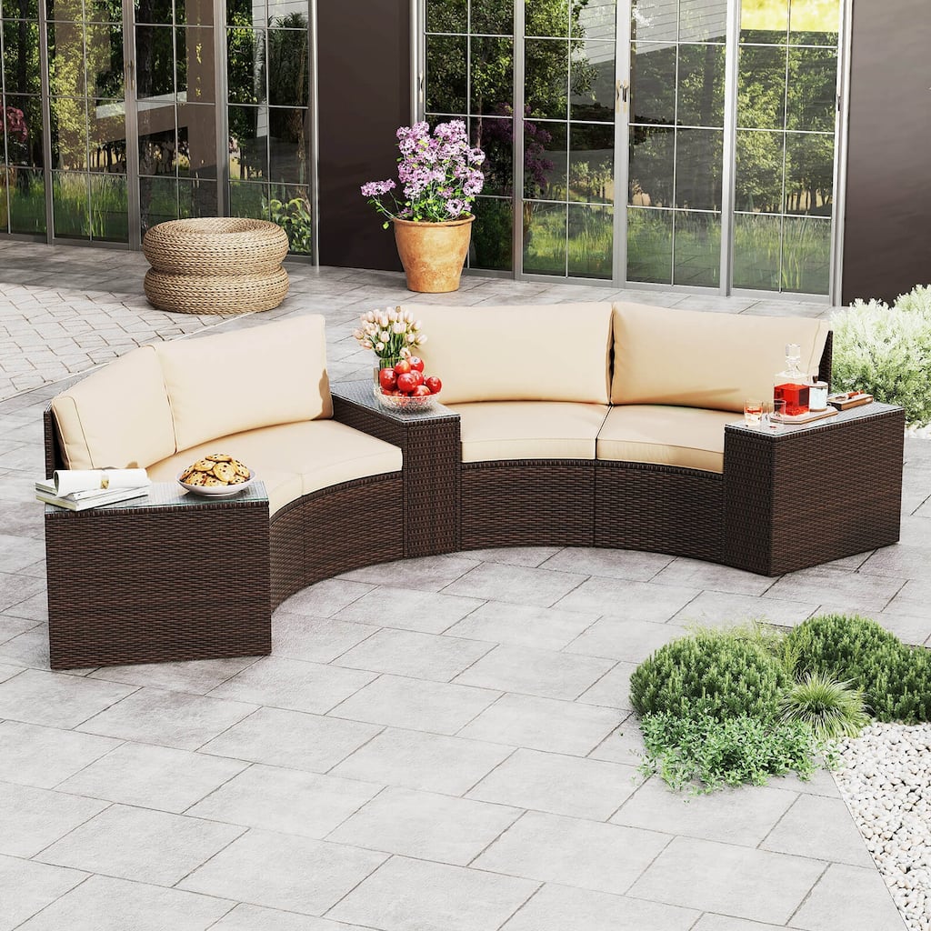 5 PCS Patio Furniture Set PE Rattan Half-Moon Curved Sectional Sofas