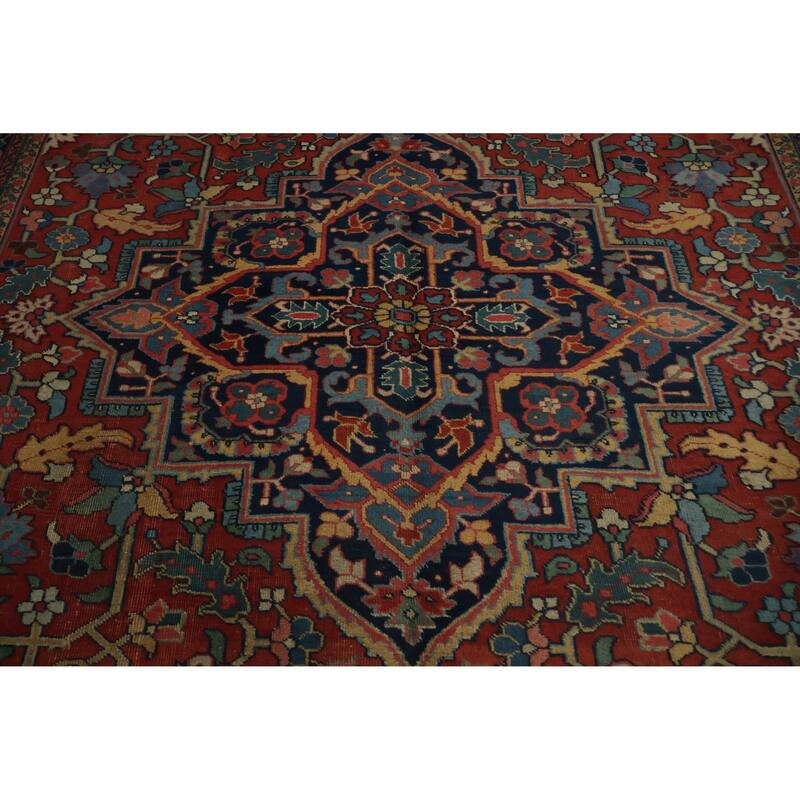 Hand Knotted Oriental 100% Wool Carpet Traditional Medallion Oranges & Rust Heriz Area Rug - 11' 2'' X 8' 2''