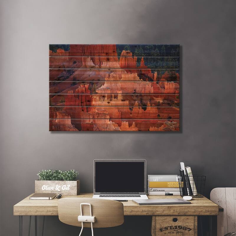 Hoodoos In The Amphitheater As Seen From inspiration Point, Bryce Canyon National Park, Utah, USA Print On Wood by David Wall