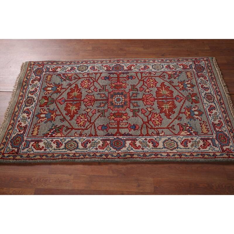 Oushak Indian Accent Rug Hand-Knotted Wool Carpet - 3'0"x 4'11"