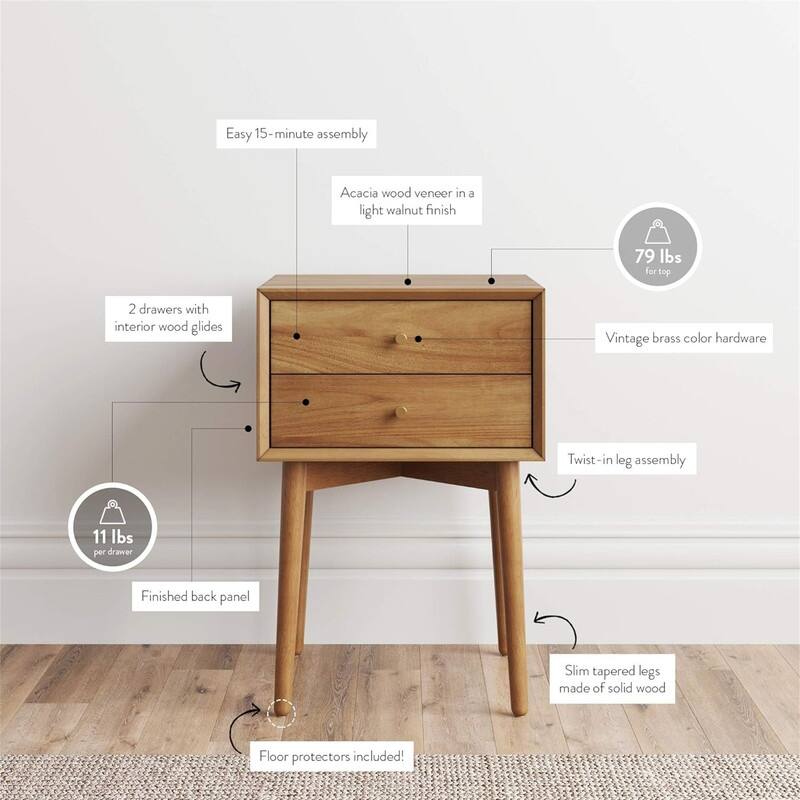 Harper Mid Century Oak Wood Nightstand with 2 Drawers