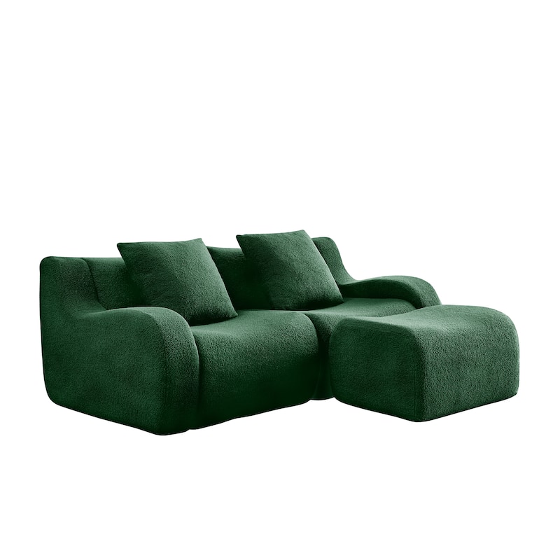 Anmytek Plush L-Shaped 2-Seater Teddy Fabric Sofa - No Assembly Required