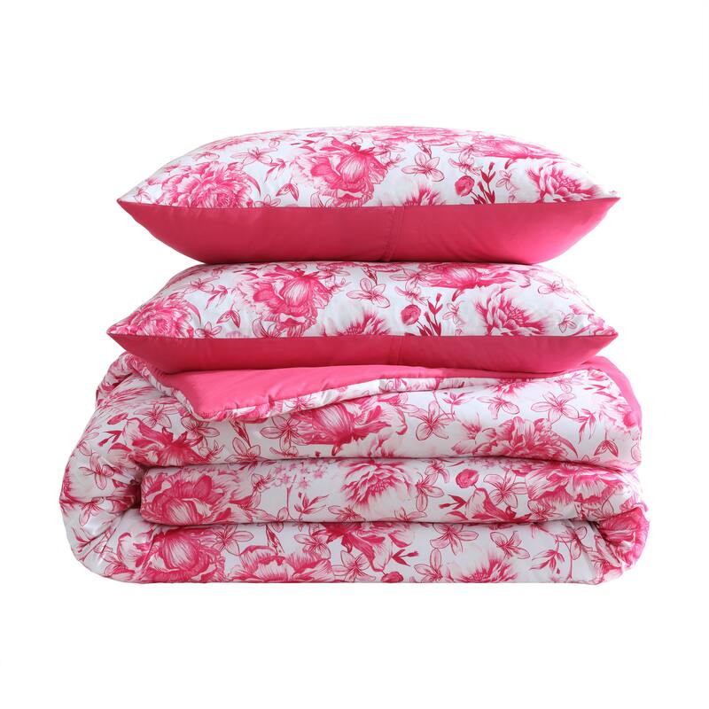 Betsey Johnson Sketch Toile Reversible Pink Comforter Bonus Set