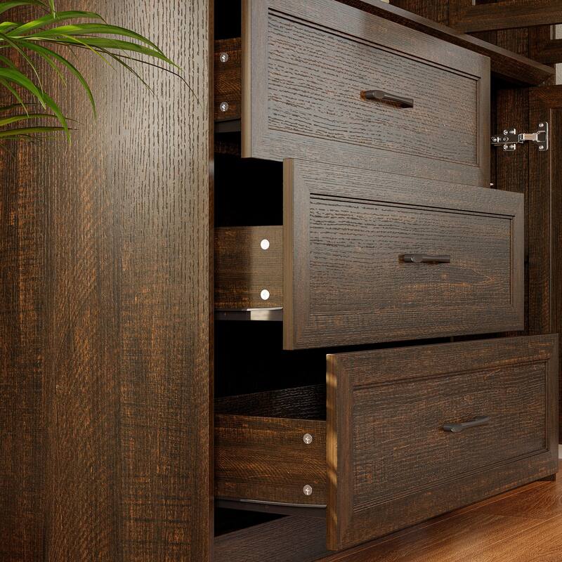 79.6"H Display Bookcase Pantry Cabinet Sideboard with Tempered Glass Doors White/Brown