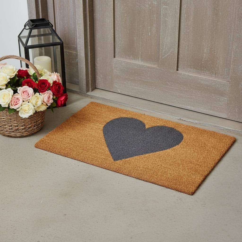 HomeRoots 24" X 36" Brown And Gray Heart Outdoor Coir Door Mat - 24.00' X '36.00