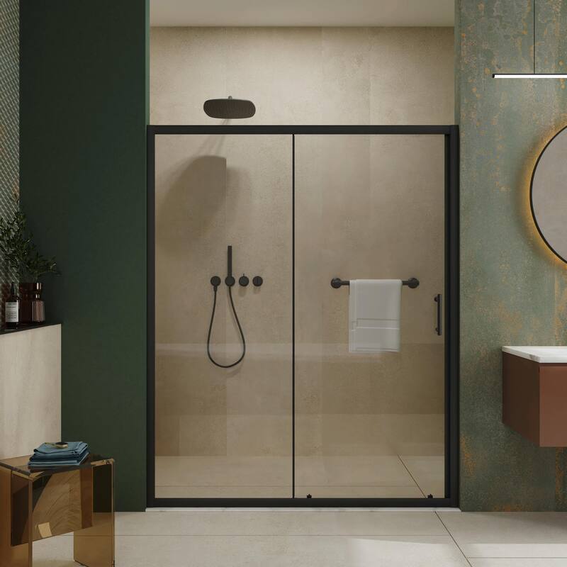 60" W x 72" H Single Sliding Shower Door, 1/5" Thick Clear Tempered Glass with Stainless Steel Handle - Matt Black