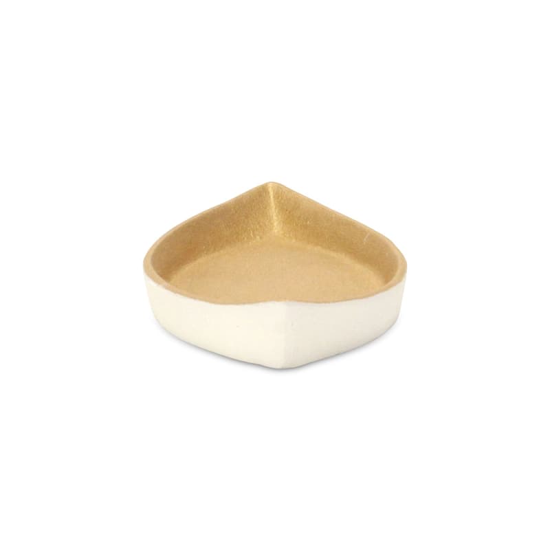 HomeRoots 10" Gold And Off White Cast Iron Oval Boat Shaped Tray - 9.75 in. x 1.25 in. x 4.25 in.