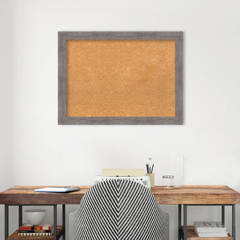 Pinstripe Plank Grey Narrow Framed Natural Corkboard Bulletin Board