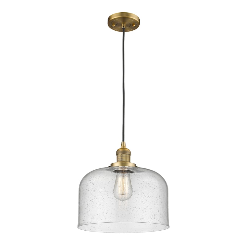 Innovations Lighting Franklin Restoration Bell - 1 Light 12" Cord Hung Mini Pendant - Brushed Brass/Seedy