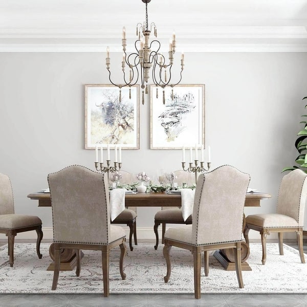 slide 2 of 8, Farmhouse Empire 9-Light Candle Distressed Wood Chandelier for Dining Room - D39"xH38"
