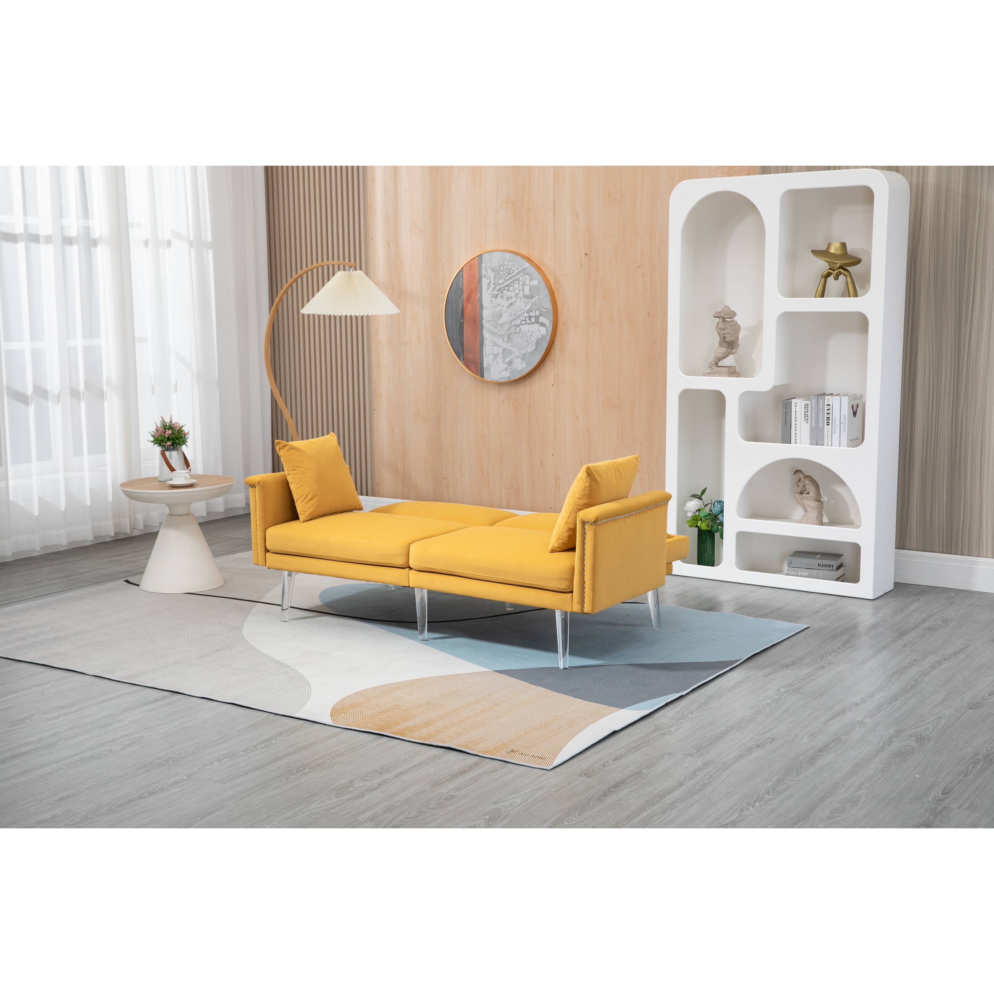 Velvet Loveseat Sleeper Coolmore Mustard Accent Recliner Bed w/ Pillow