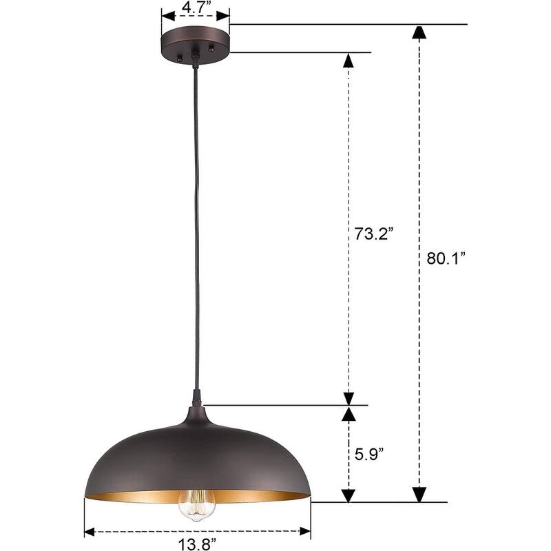 Farmhouse Pendant Light Fixture, 1-Light Industrial Hanging Light with Metal Dome Shade