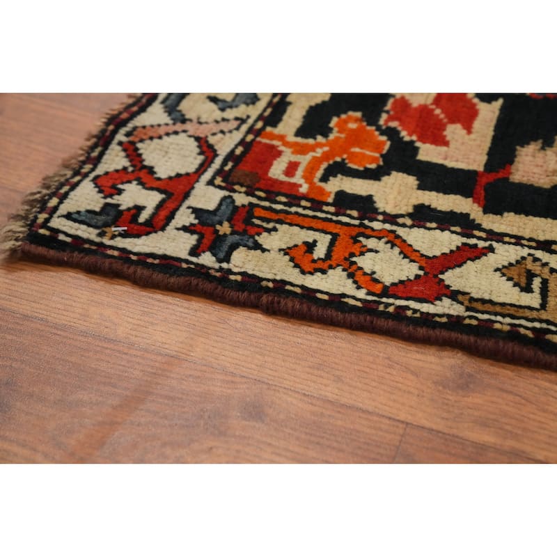 Hand Knotted Oriental 100% Wool Carpet Floral Navy Blue & Blues Runner Rug - 19' 0'' X 3' 6''