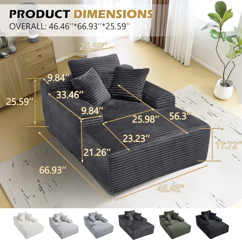 Anmytek Convertible Boneless Corduroy Sofa Bed - Oversized Deep Seat Sleeper Lounge