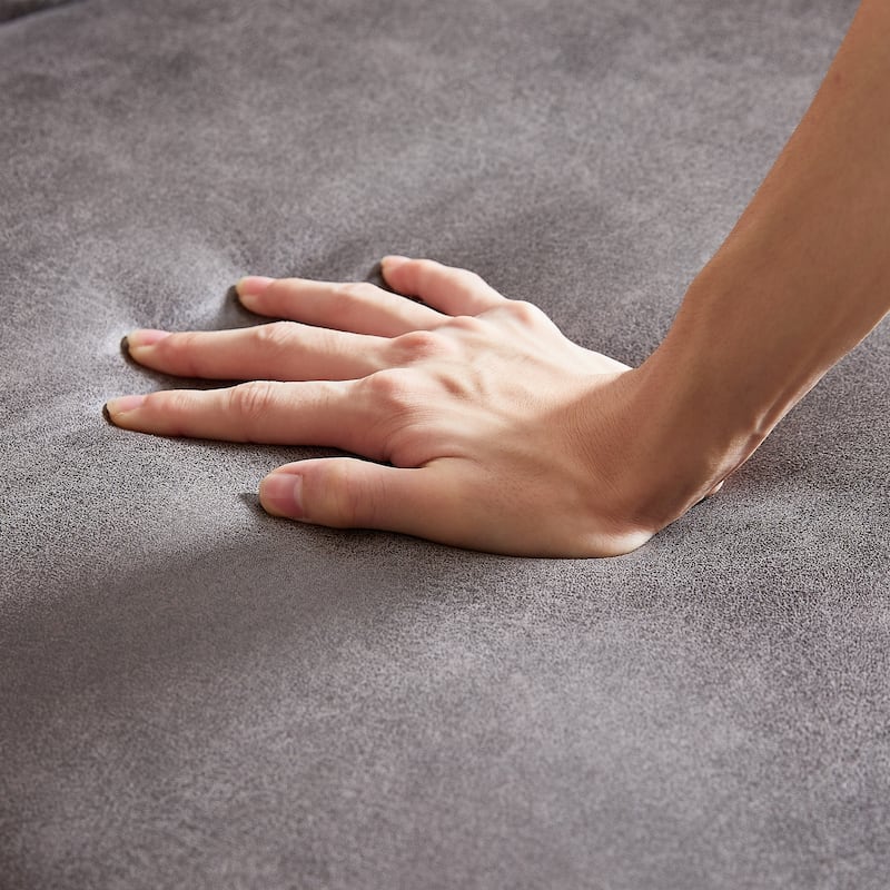 63.5" Contemporary Chesterfield Sofa, Tech Fabric, Button Tufted, 2 Pillows, Grey