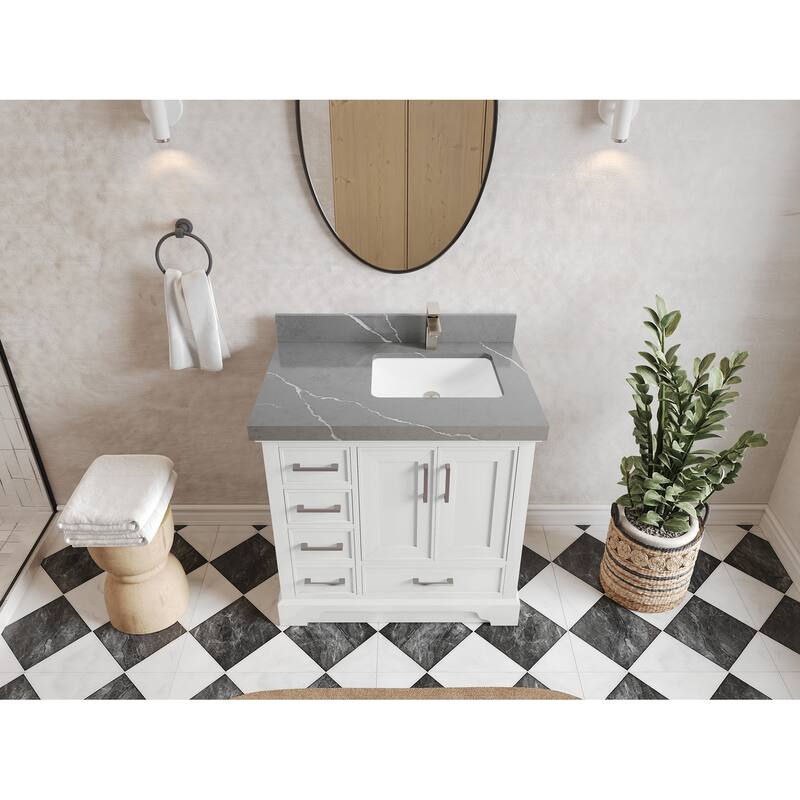 Willow Collections 36 x 22 Charlotte D Right Offset Sink Bathroom Vanity with Countertop