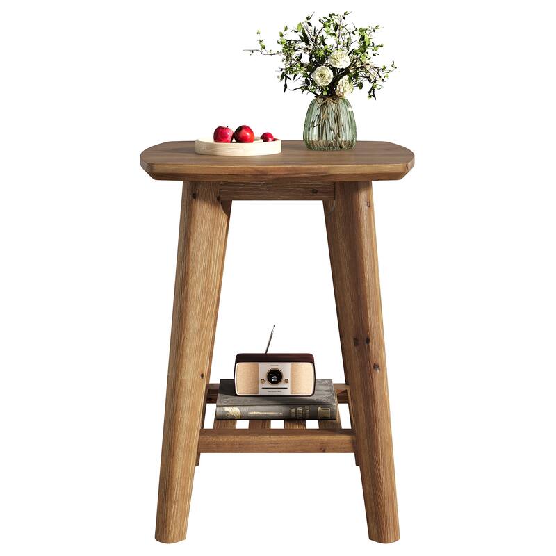 Solid Wood Square End Table with Storage Shelf, 19.68" Wood Side Table for Living Room, Sofa Side