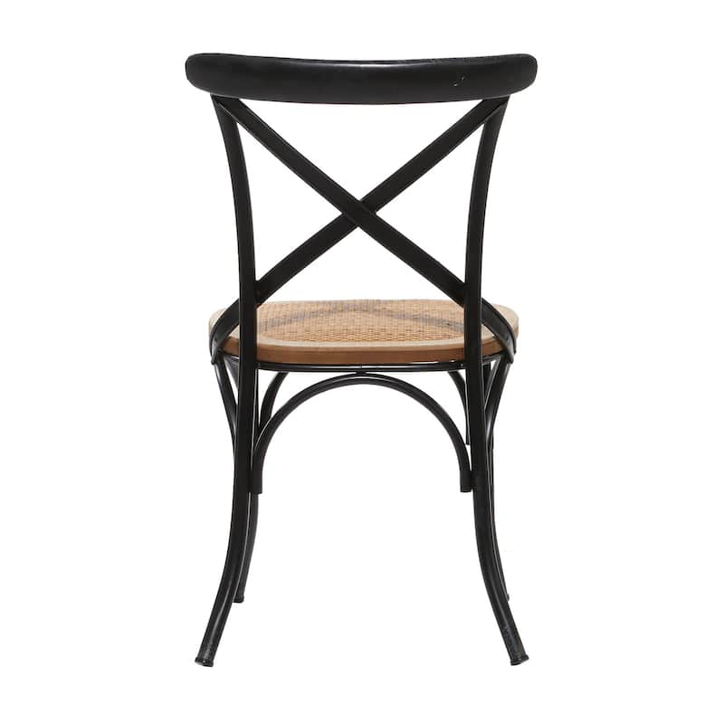 Metal Dining Chair with Brown Rattan Seat with or without Curved Details - Set of 2 Black or White - Roche River Decor