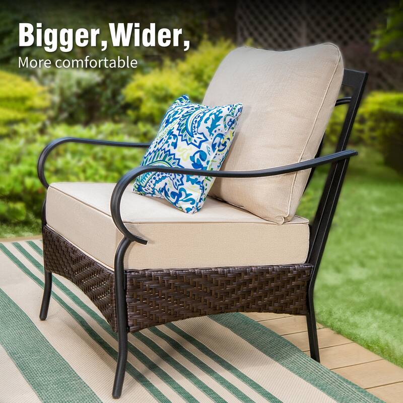 MAISON ARTS Oversized 6-Piece Outdoor Patio Set with Fire Pit - 3-Seater Sofa, 2-Seater Sofa, Swivel Chairs, Ottomans (Beige)