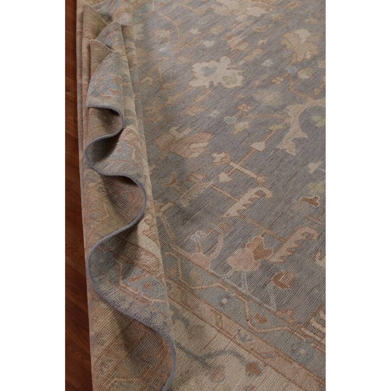 Hand Knotted Oriental 100% Wool Carpet Transitional All-Over Greys & Charcoal Oushak Area Rug - 13' 10'' X 10' 1''