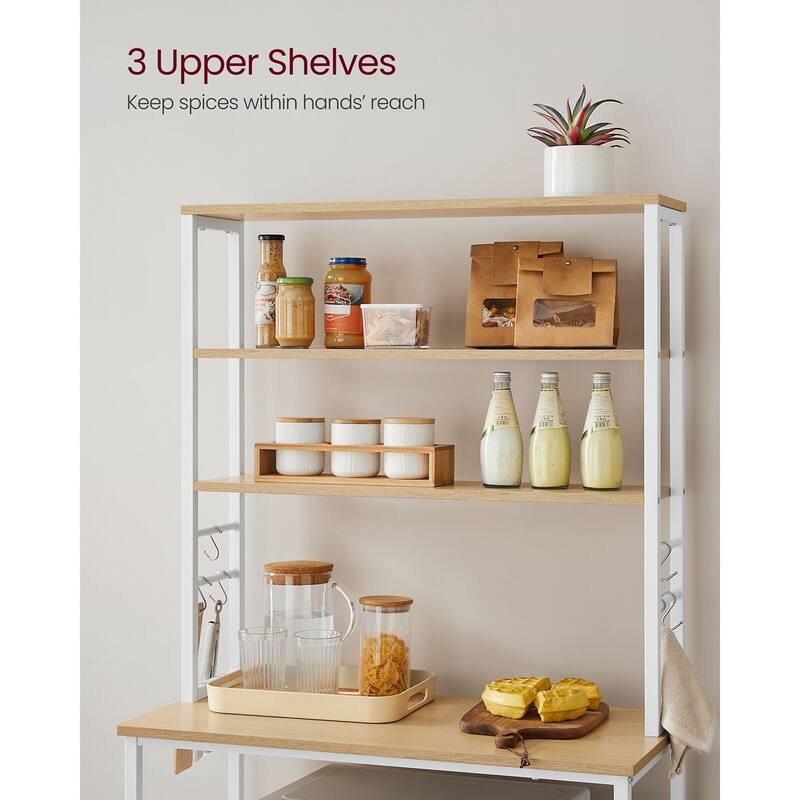 Baker's Rack, Microwave Oven Stand, 6-Tier Kitchen Utility Storage Shelf, 6 Hooks and Metal Frame - 31.5" x 15.7" x 65.7"