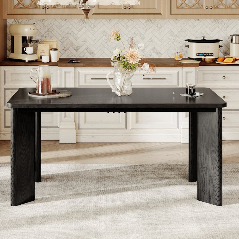 Rectangular Dining Table for 4-8 People, Wood Kitchen Table with Angled Legs and Rounded Corners for Dining Room & Living Room