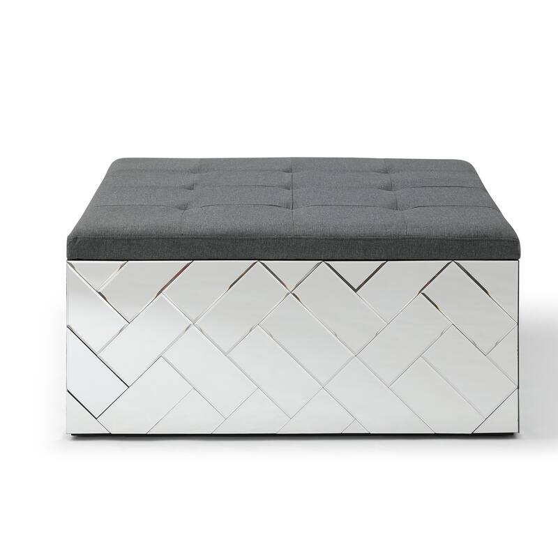 Decor 39 in. Silver Square Dark Gray Fabric Top Coffee Table - Multi - Wood
