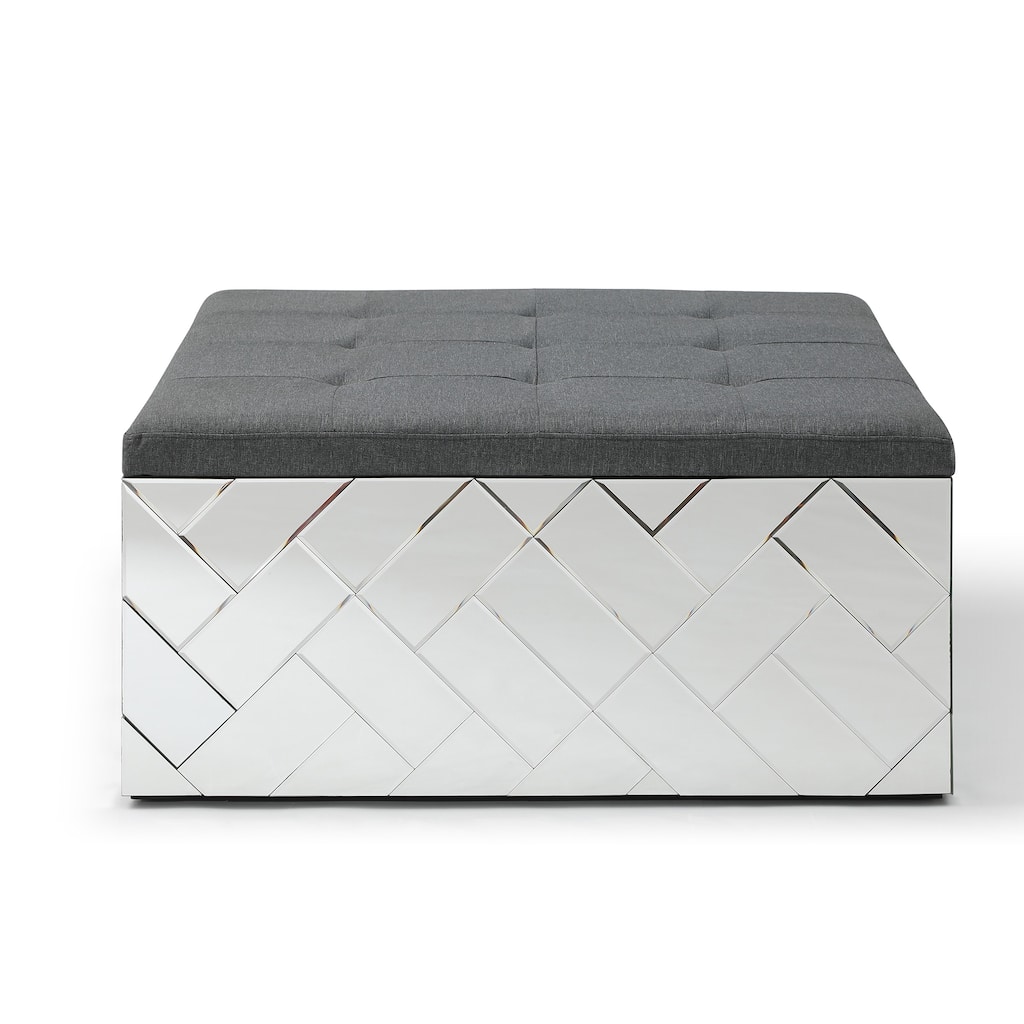 Decor 39 in. Silver Square Dark Gray Fabric Top Coffee Table