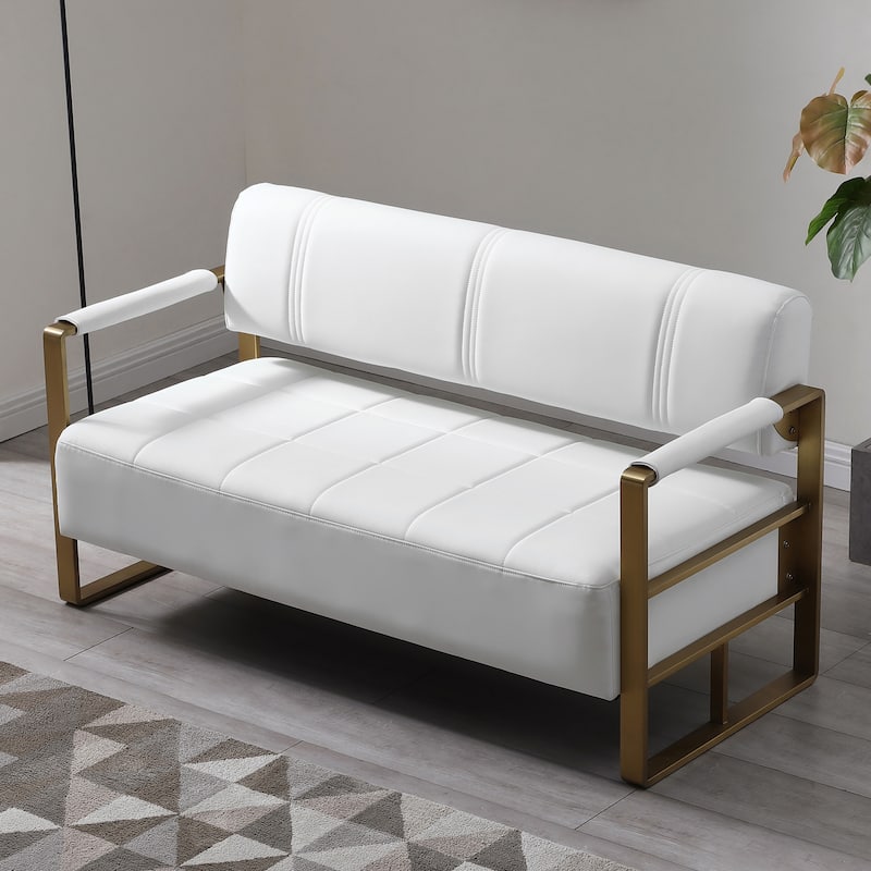 57.9" Width Upholstery Faux Bonded Leather Loveseat Sofa