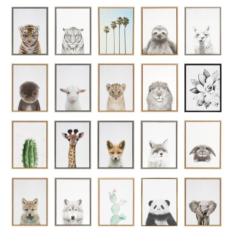 Kate and Laurel Sylvie Baby Giraffe and Elephant Canvas By Simon Te - Gray