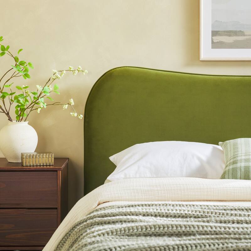 Walker Edison Modern Curved Upholstered Bed