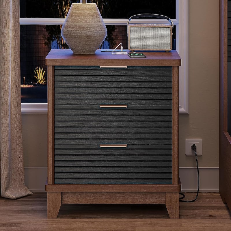 Night Stand Charging Station Drawers LED Nightstands Beside Table