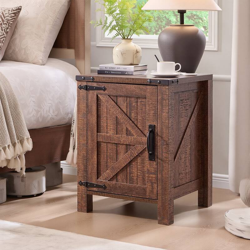 Farmhouse Wood Nightstand with Charging Station, End Table, Side Table - Reclaimed Barnwood