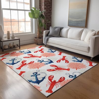Premium Washable Super Soft Anchor Lobster Coastal Mayfield Rug