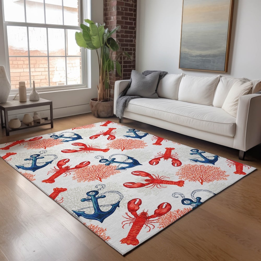 Premium Washable Super Soft Anchor Lobster Coastal Mayfield Rug