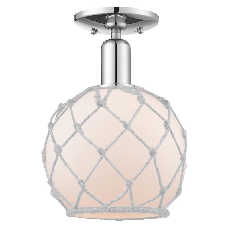 Innovations Lighting Endless Possibilities Arcadia - Farmhouse Rope - 1 Light 8" Semi-Flush Mount - Polished Chrome/White Glass with White Rope