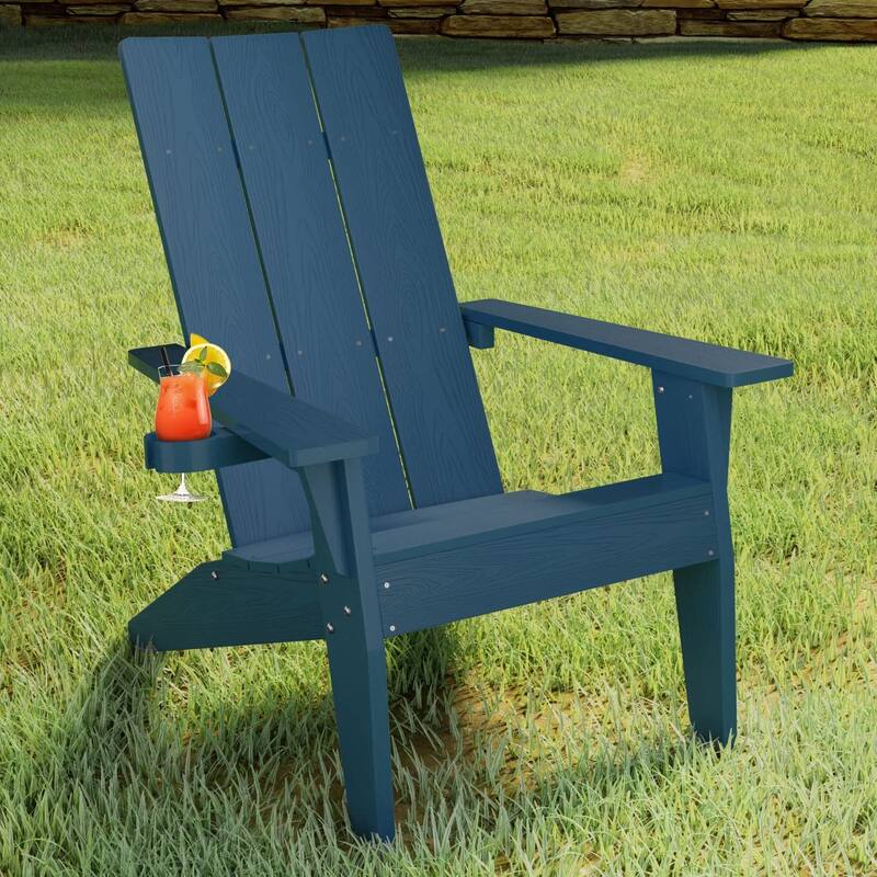 WINSOON Adirondack Chair Weather Resistant with Cup Holder - Navy