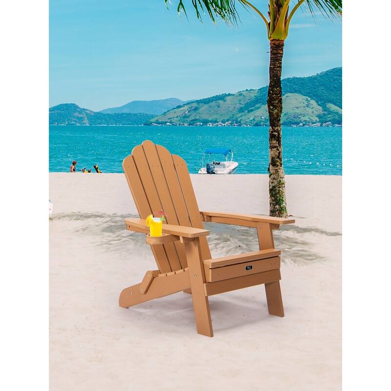 Anmytek Oversized Folding Adirondack Chair with Pullout Ottoman and Cup Holder Weather-Resistant Poly Lumber
