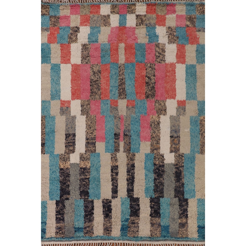 Plush Moroccan Geometric Area Rug Handmade Wool Carpet - 7'10" x 10'7"